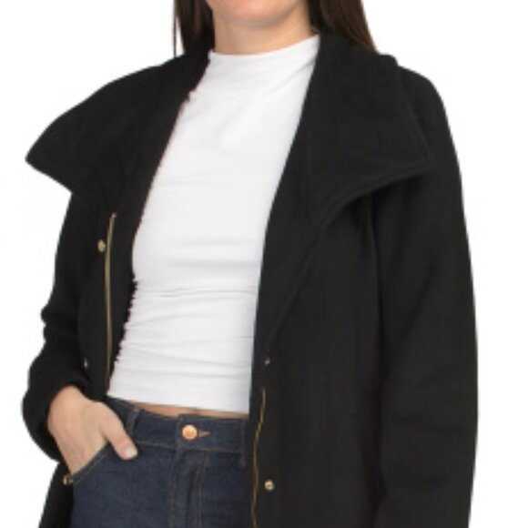 COLE HAAN Black Wool Blend Maxi Wrap Coat - Picture 3 of 3